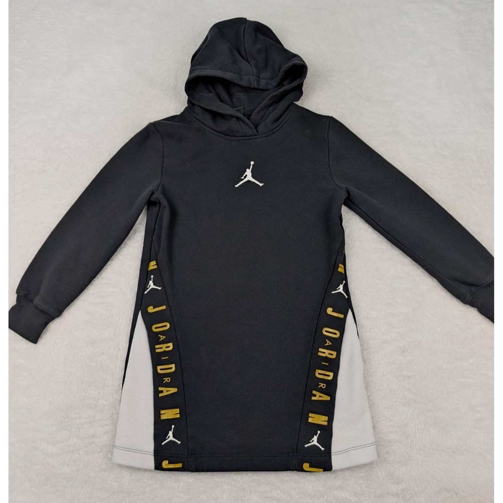 Nike Air Jordan Youth S Hoodie Black/White Gold Spellout Jumpman 8-10 yrs